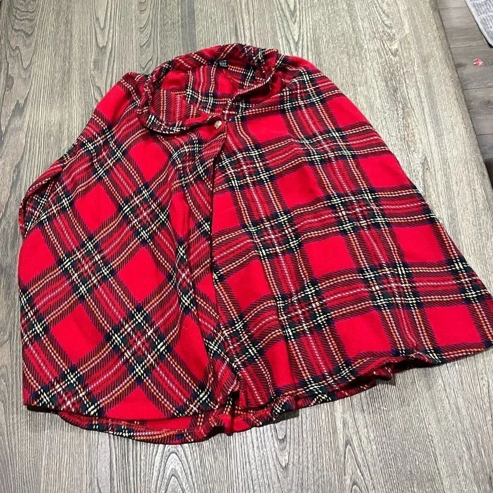 Shein Womens Christmas Holiday Poncho Plaided One Button Red Black Size XL